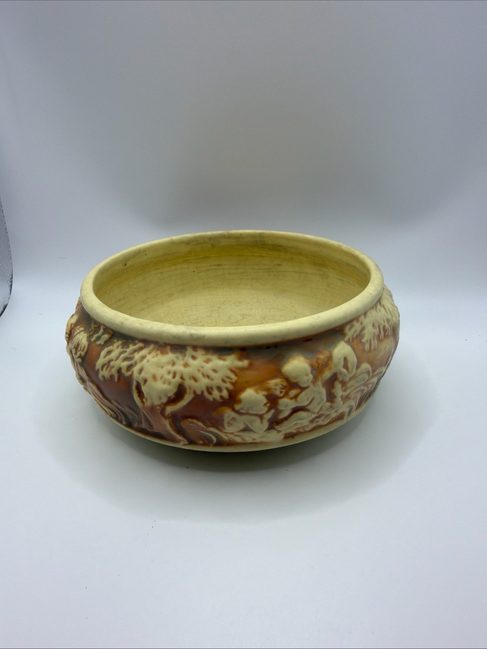 Rare 1915 Donatello Green Ivory by Roseville Bowl Glaze Victorian Discontinued.